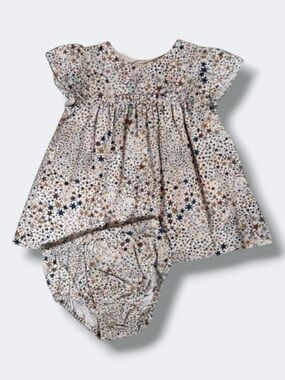 Zara Mini Dress Set Baby Girl 9-12M Cream Star Corduroy Bloomers Outfit Set